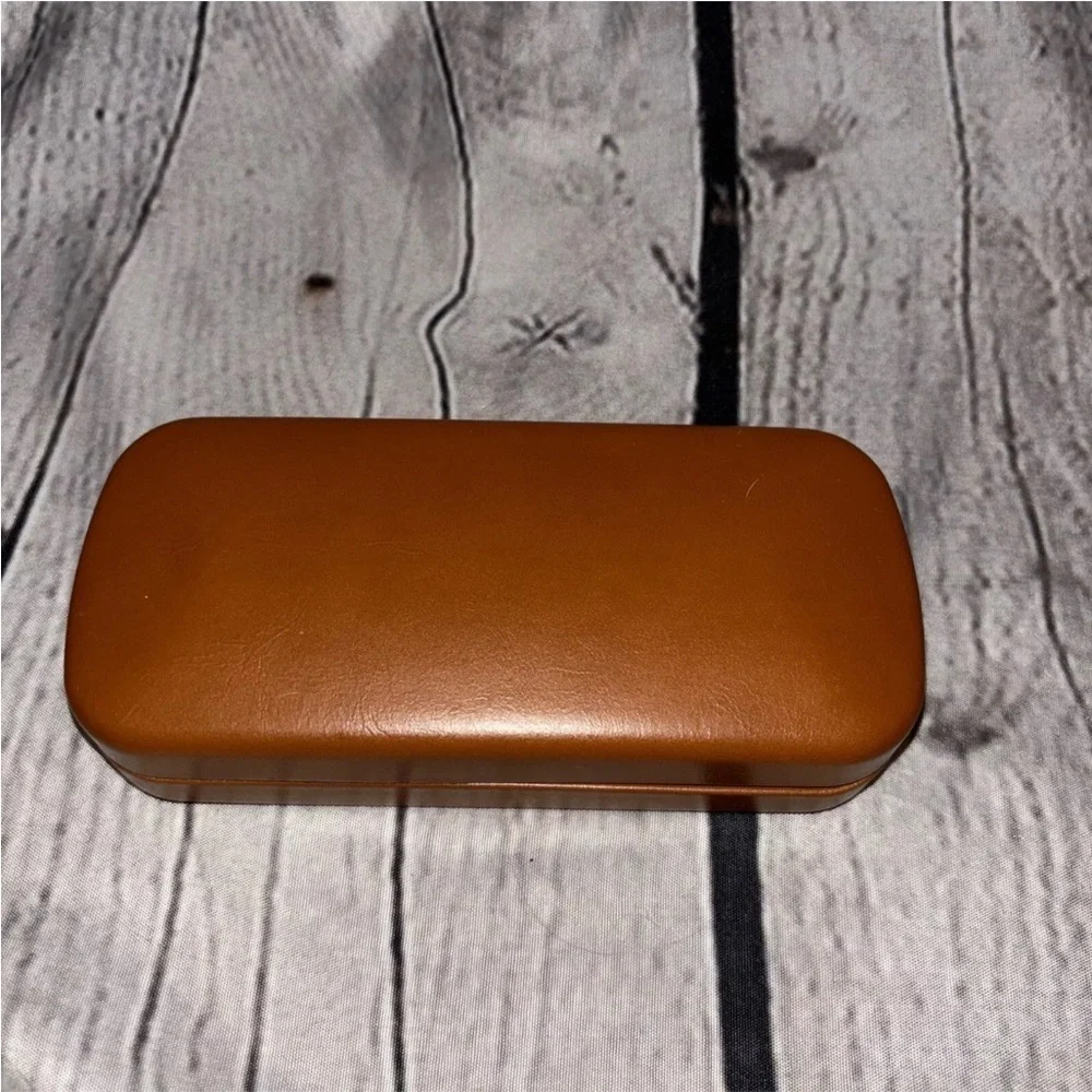 Fossil Hard Eyeglasses Case Blue Felt Lining Rectangular Glasses Holder Brown